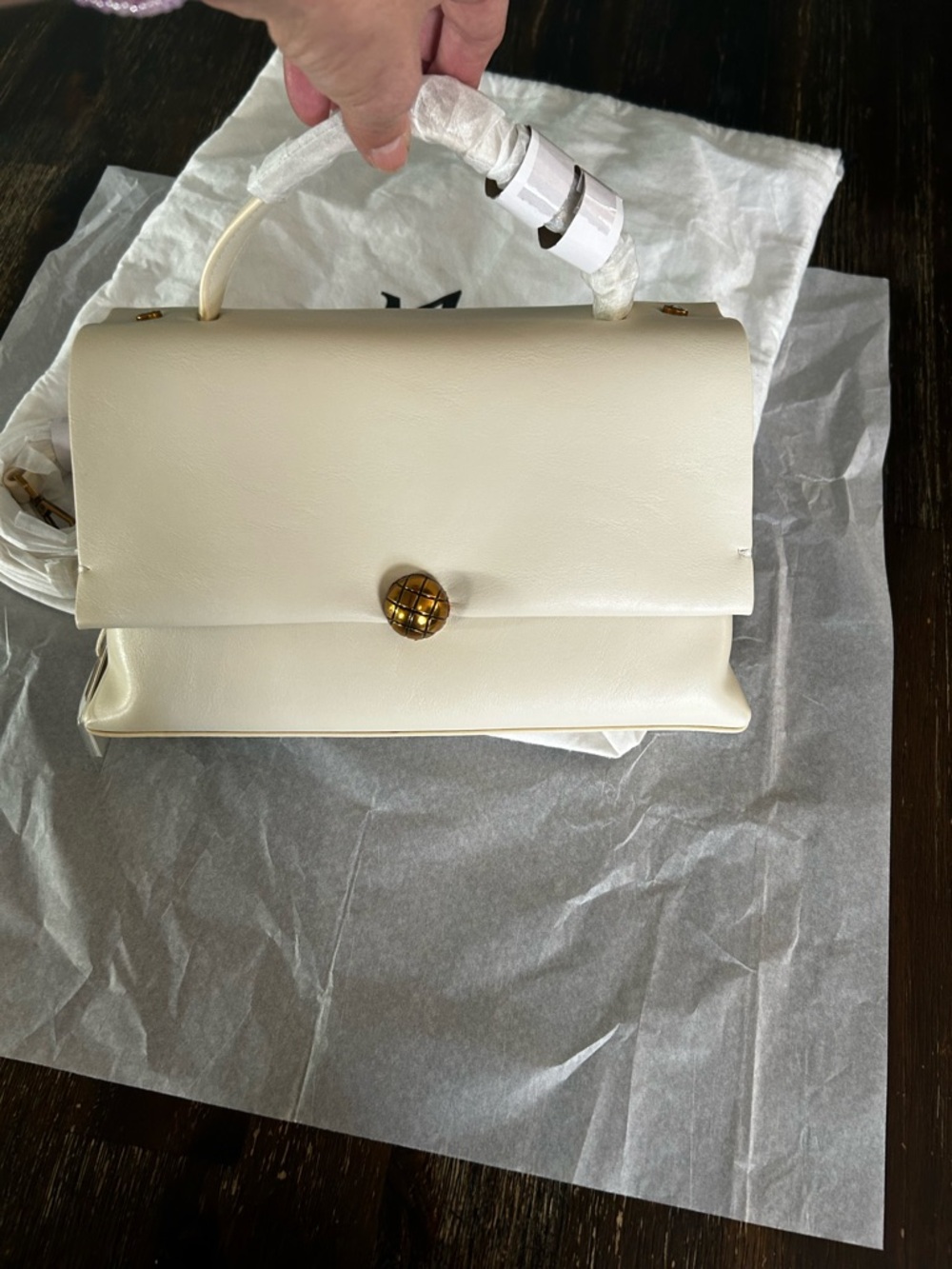🔥 LouiMeiz off white color luxury bag , fine leather beautiful hardware NWT - Picture 5 of 8